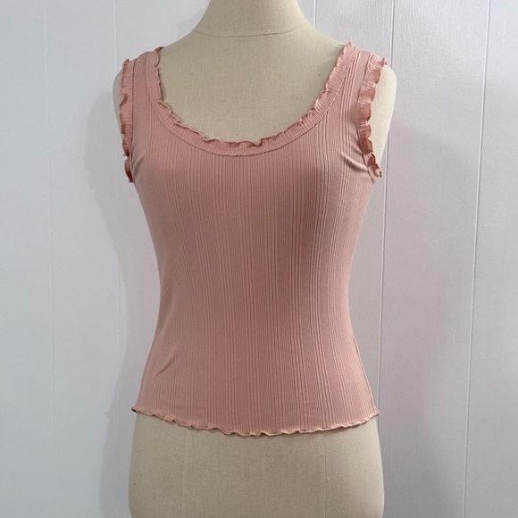 Vylette | Pink Ruffled Edge Tank - Picture 3 of 10